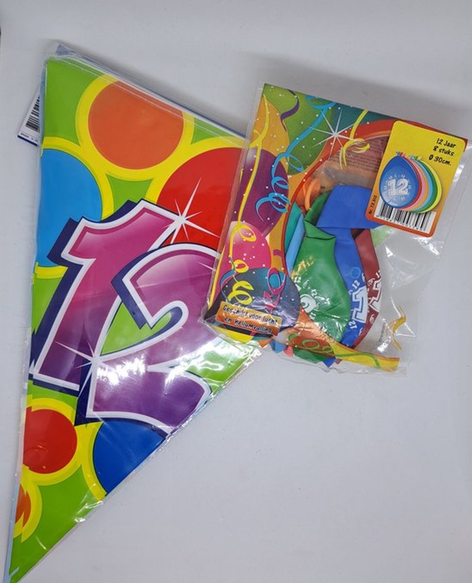 versierpakket 12 jaar 25 delig vlaggenlijn ballonnen en folieballon voor vrolijk verjaardag feest