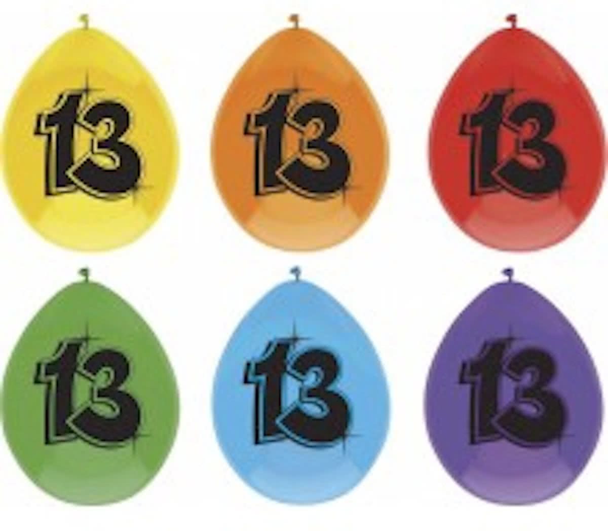 leeftijd ballonnen - 13 - 6 x diverse kleuren