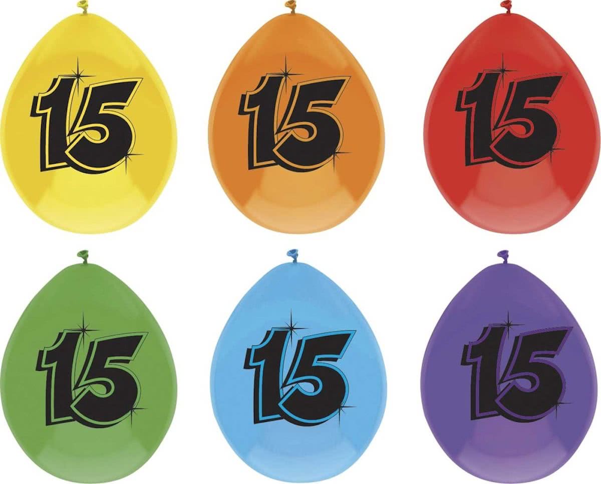 leeftijd ballonnen - 15 - 6 x diverse kleuren
