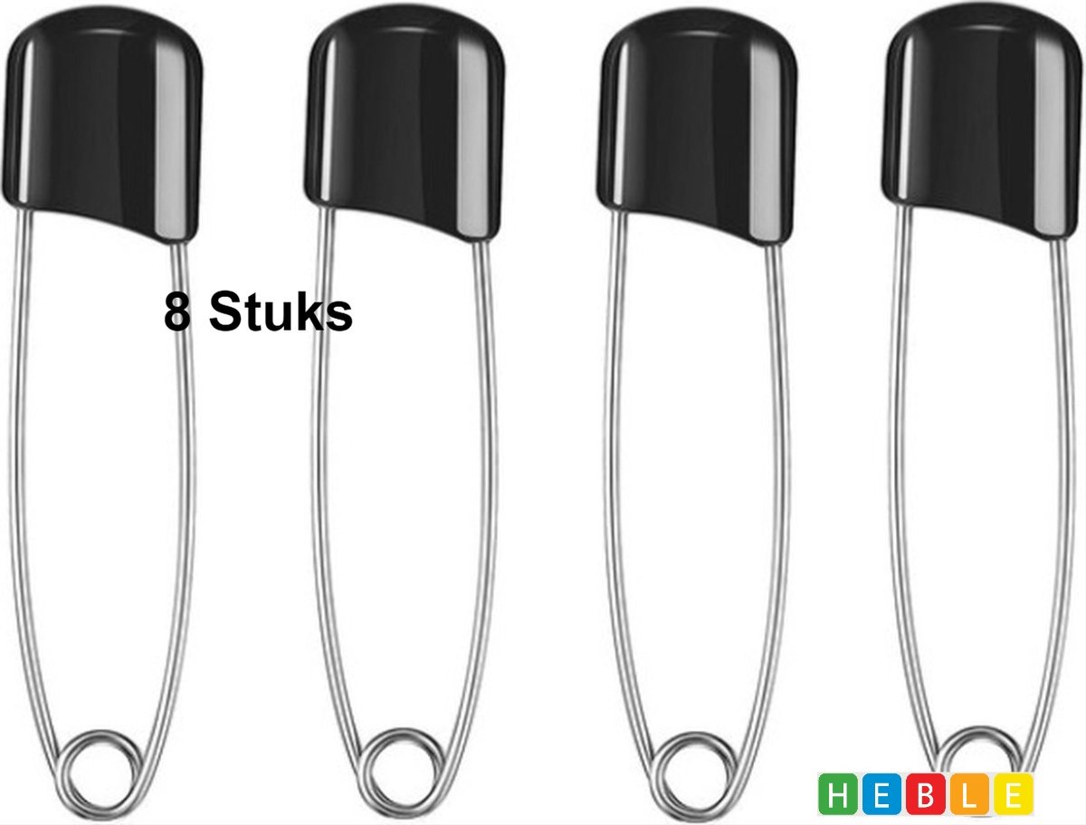 *** 8 Veiligheidsspelden - Zwart - Katoenen Luier - Baby Veiligheid - Veiligheid voor je Baby - van  ***