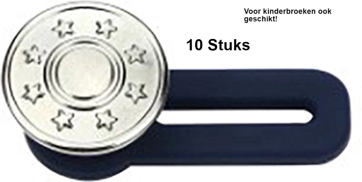 *** Premium Knoopsgat Verlenger 10 Stuks Zilver - Broekverbreder - Jeans Broek Verbreder - Broekverbredende Knoop - Kinderen -Zwanger Buikband - Zwangerschapsbroek Verbreder - van Heble® ***