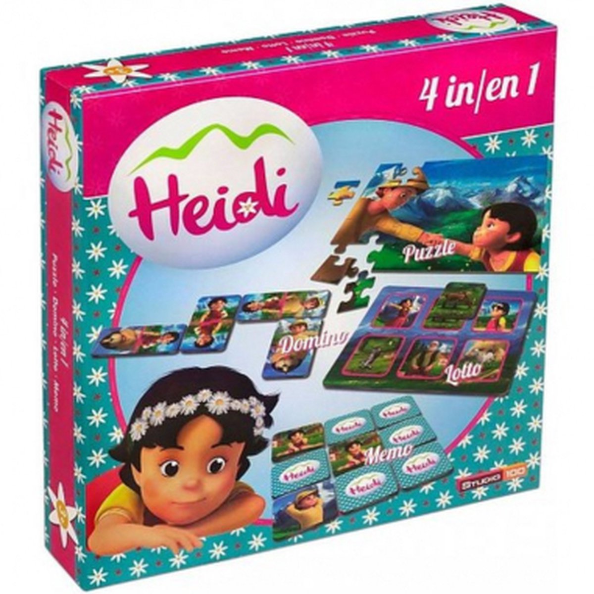 Heidi bordspel - 4 in 1 - puzzel, lotto, domino en memo