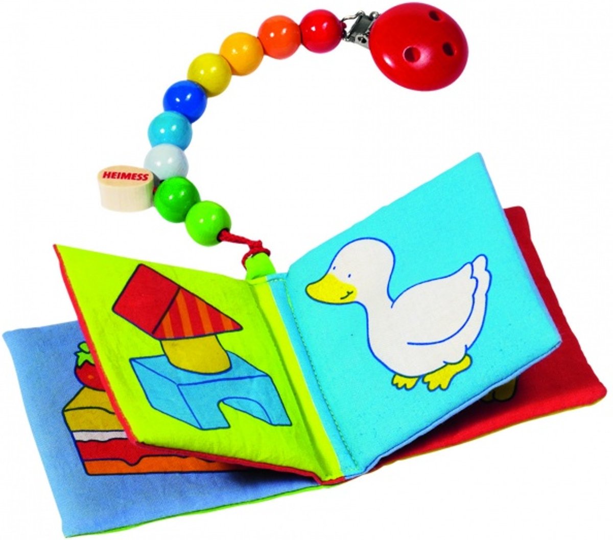  : STOFFEN BOEKJE 9x9cm, met pieper en knisperfolie en clip, katoen