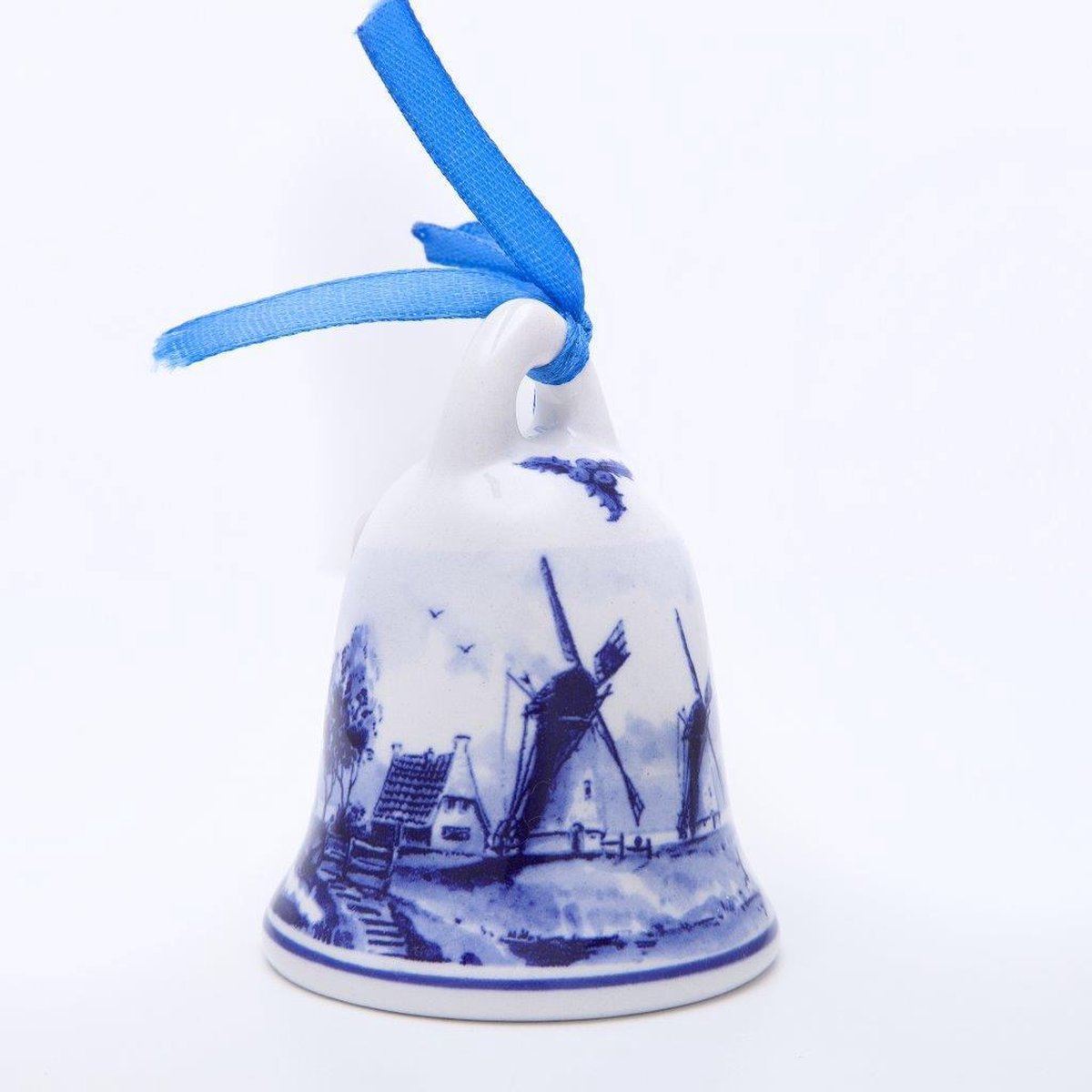 Kerstbel Molen - Delfts blauw - Keramiek - 7 cm