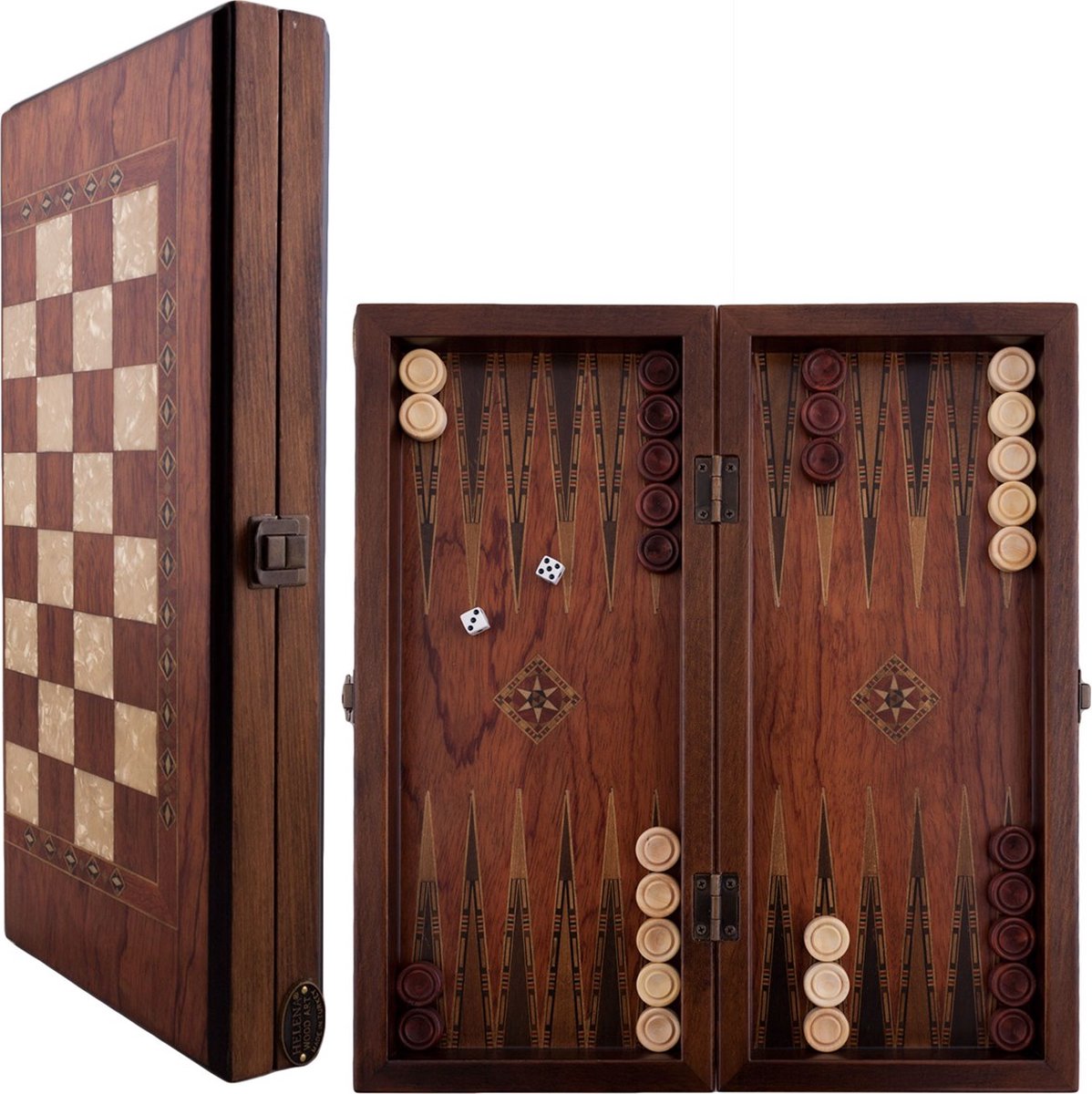 Handgemaakte Houten Backgammon Speelset van Hoge Kwaliteit - Tavla - 100% Hout - Luxe uitgave - TricTrac - 36 x 17 cm