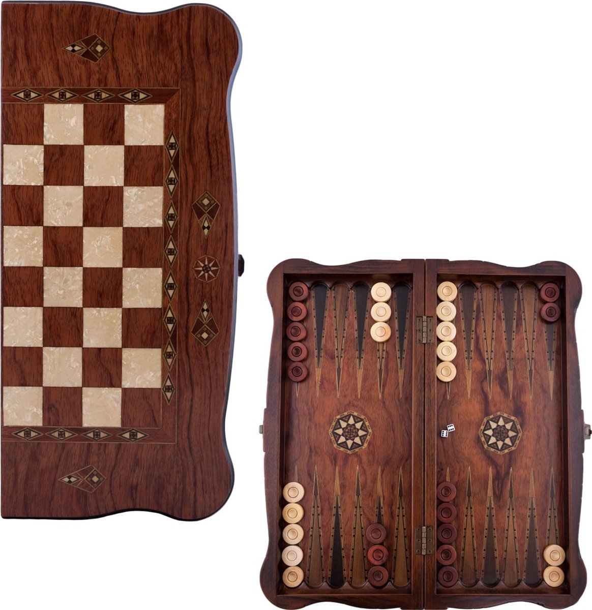 Handgemaakte Houten Backgammon Speelset van Hoge Kwaliteit - Tavla - 100% Hout - Luxe uitgave - TricTrac - 52 x 24 cm