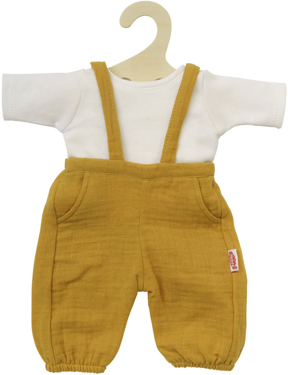 Heless poppenkleding tuinbroek okergeel biologisch katoen 35-45 cm.