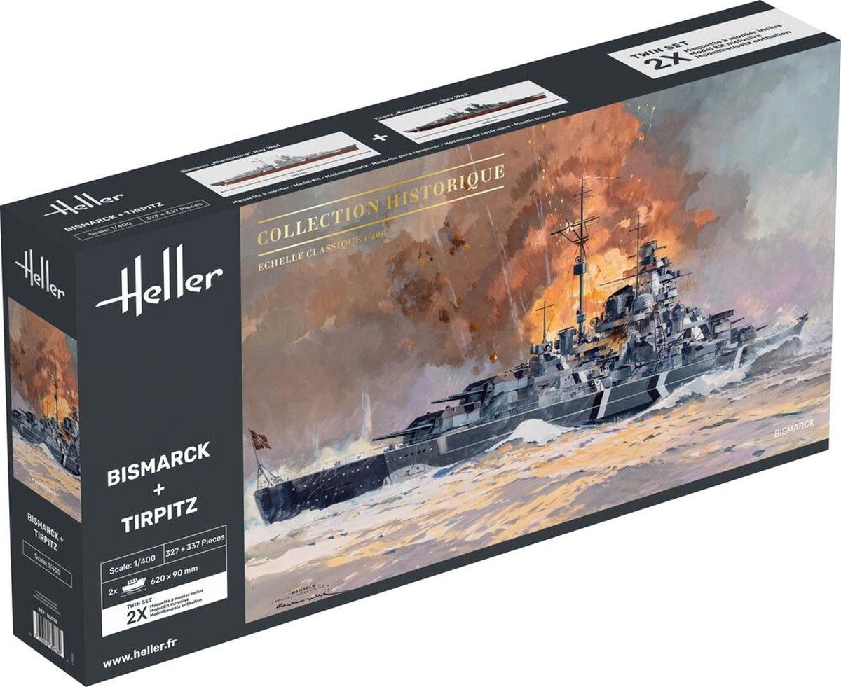 1:400 Heller 85078 Bismarck en Tirpitz Schepen - Twinset Plastic kit