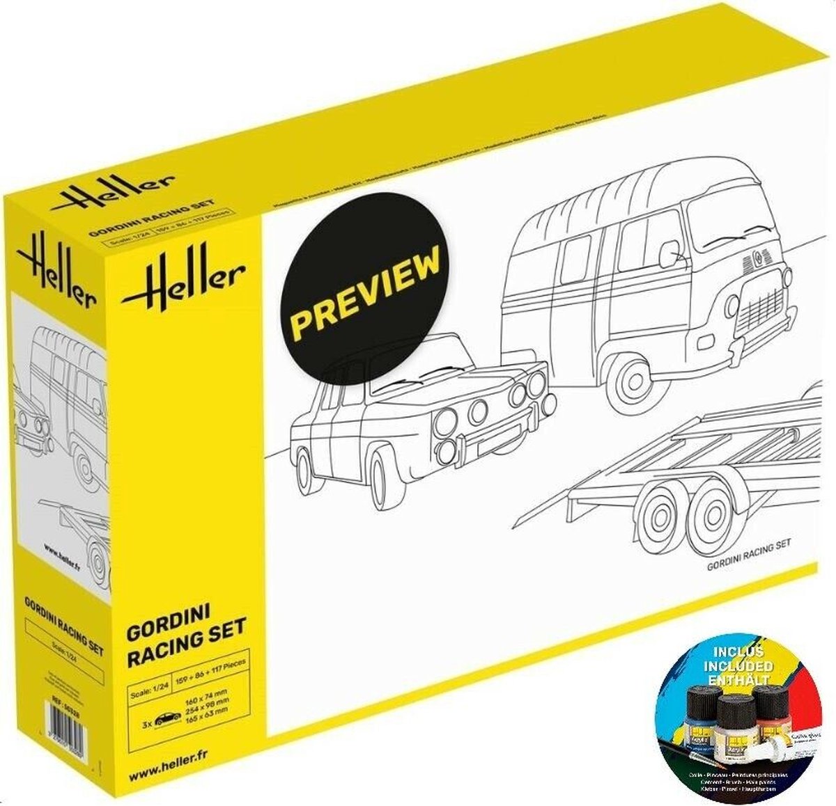 Heller Modelbouwpakket Auto - 52328 Renault Gordini Racing Set - Busje - Auto - Aanhanger - Starter Kit Plastic - 1:24 -