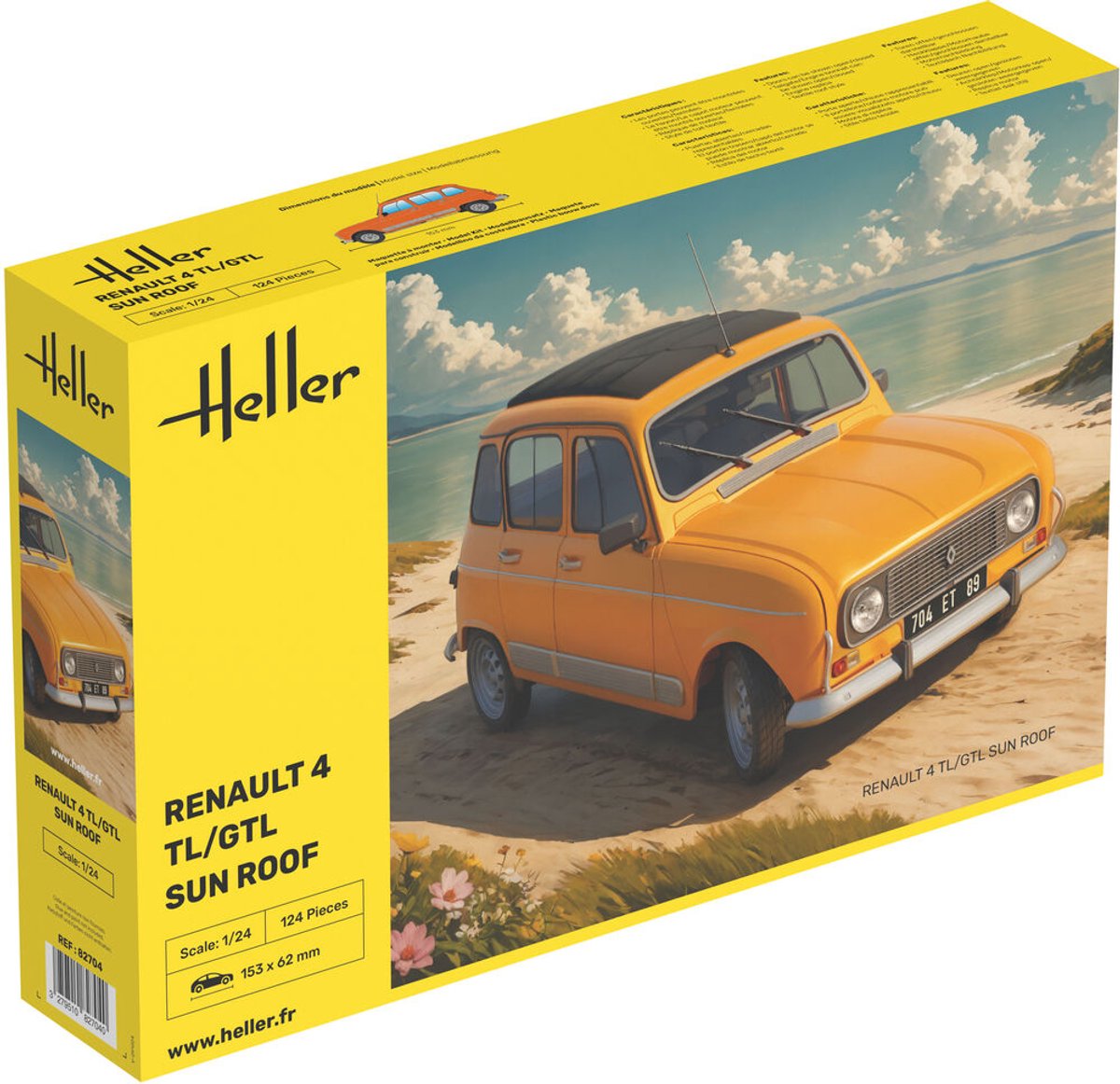 Heller Modelbouwpakket Auto - 82704 Renault 4 TL/GTL met Zonnedak - Auto Plastic - 1:24 -