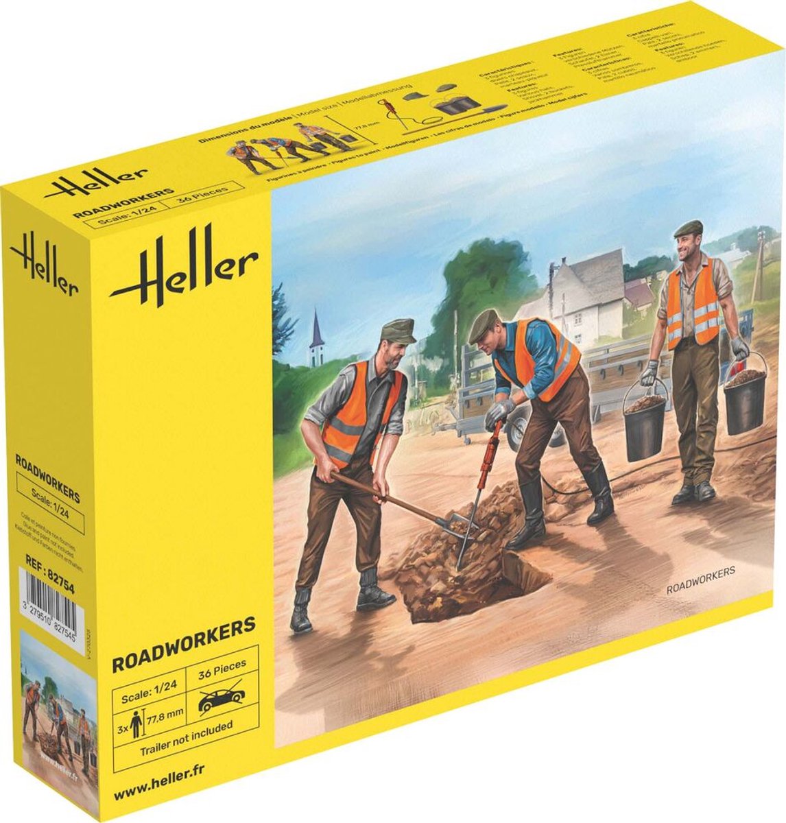 Heller Modelbouwpakket Diorama - 82754 Wegwerkers voor Diorama - 3 Figuren - 77,8mm Plastic - 1:24 -