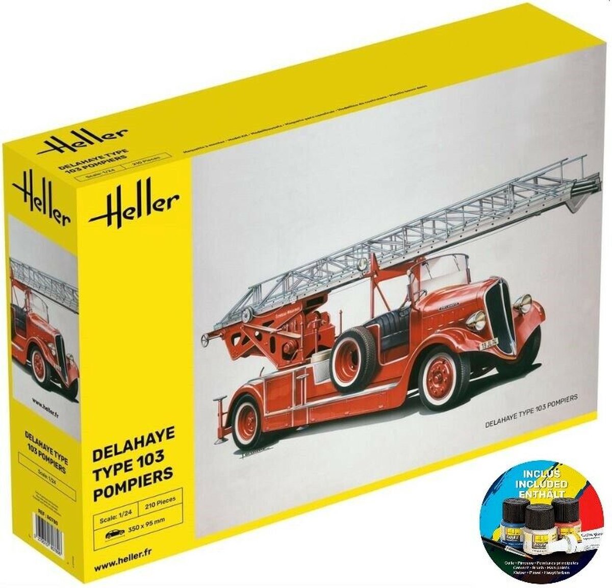 Heller Modelbouwpakket Militaire voertuigen - 56780 Brandweerwagen Delahaye Type 103 - Pompiers - Starter Kit Plastic - 1:24 -