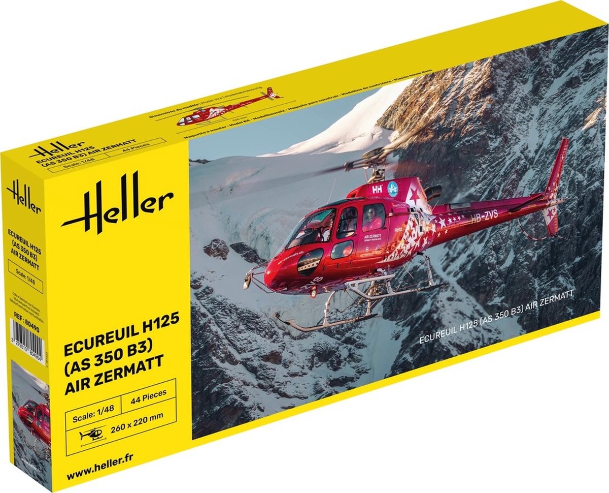 Heller Modelbouwpakket Militaire voertuigen - 80490 Heli Ecureuil H125 - AS 350 B3 - Air Zermatt Plastic - 1:48 -