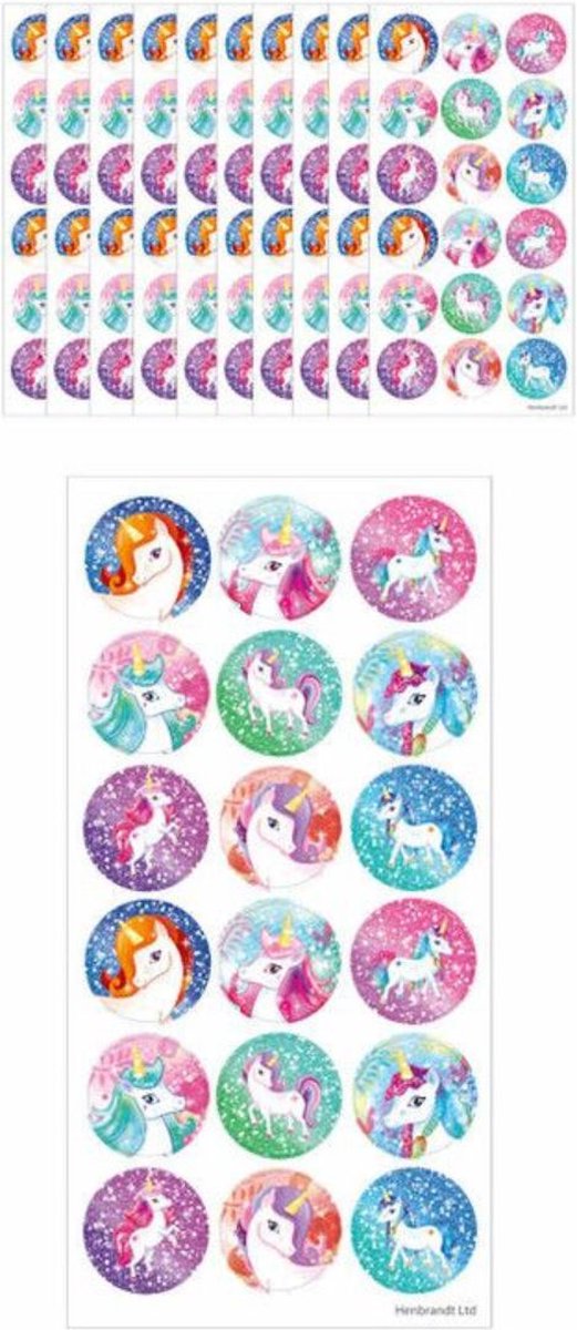 10 velletjes unicorn - eenhoorn stickers 9x18 cm