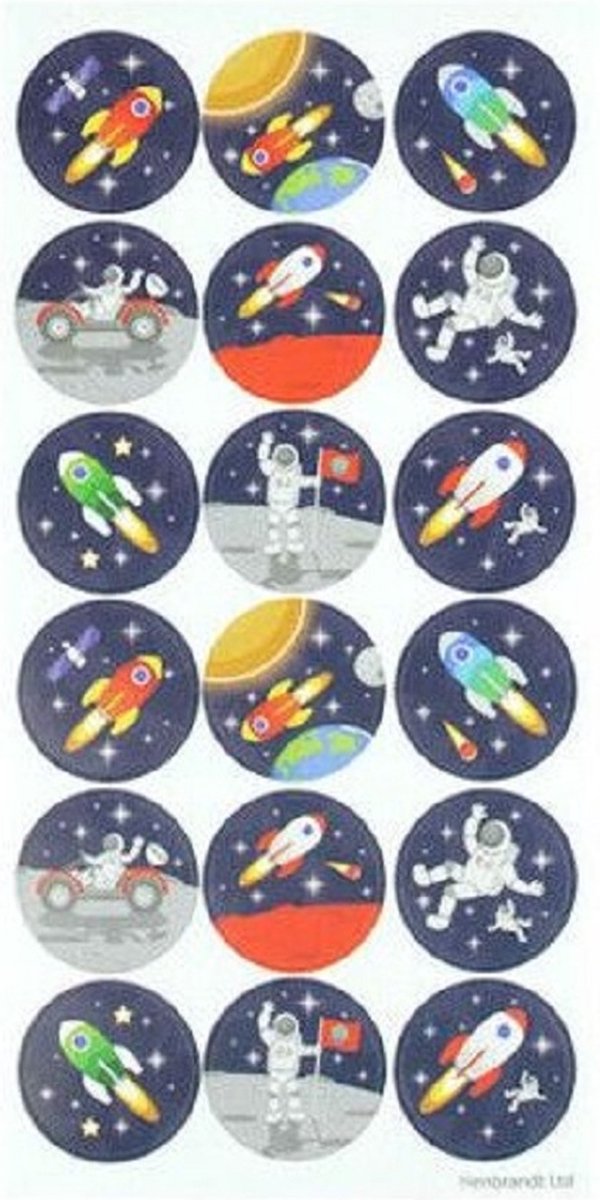 10x stickervel ruimtevaart - space stickers - 180 ronde stickers