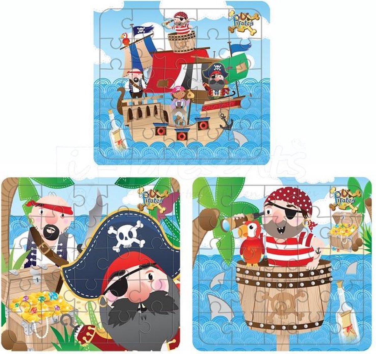 12stuks Uitdeel cadeautjes kinderverjaardag / Puzzeltjes Piraat / Zeerovers / traktatie cadeautjes / uitdelen kinderfeestje / 3 assorti