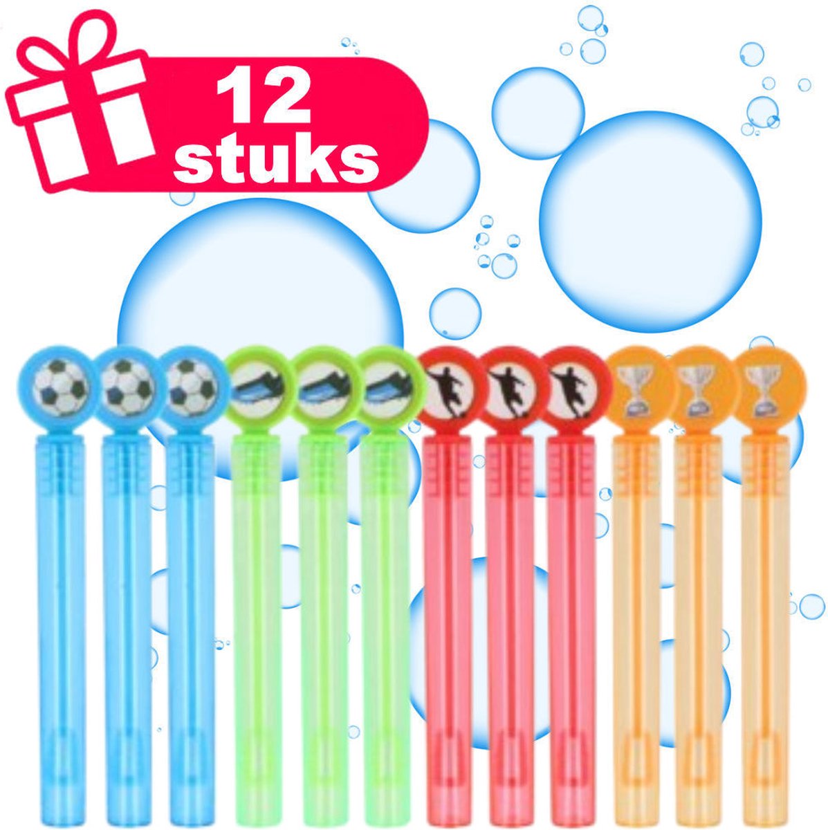 Henbrandt - 12 Stuks Voetbal Mini Bellenblaas Staafjes (4ml) - Belleblaas Traktatie uitdeelcadeautjes voor kinderen & peuters - Traktaties en kinderverjaardagen - Klein grabbelton speelgoed voor in traktatie uitdeelzakjes