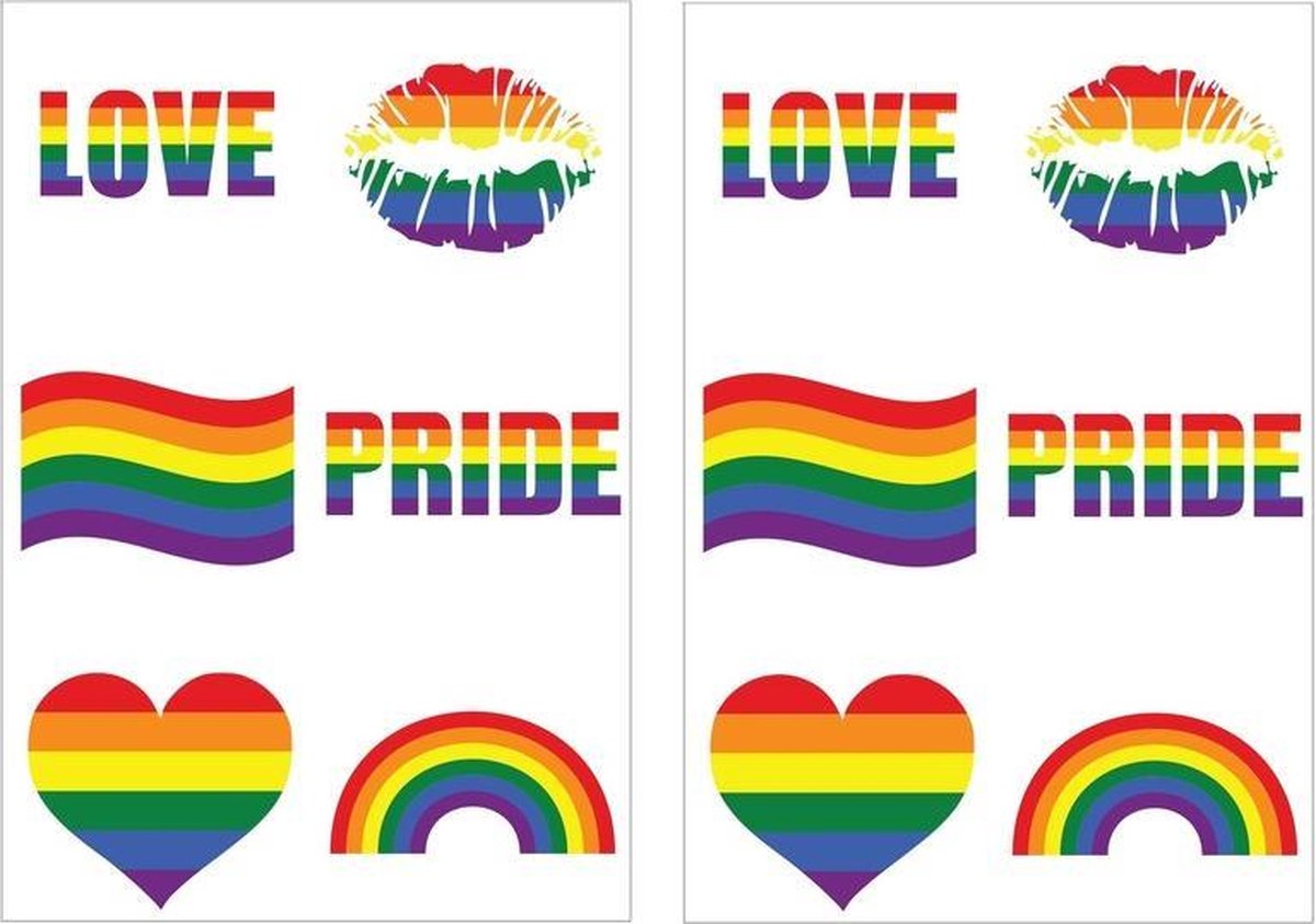 12x Regenboog gay pride kleuren nep tattoos/tatoeages 5 x 5 cm - Regenboogvlag LHBT accessoires