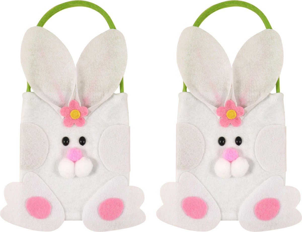 2x stuks paashaas eierenmandjes/tasjes vilt 17 x 23 cm - Pasen - Paas artikelen - Eieren zoeken