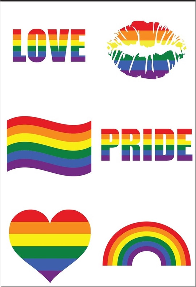 6x Regenboog gay pride kleuren nep tattoos/tatoeages 5 x 5 cm - Regenboogvlag LHBT accessoires