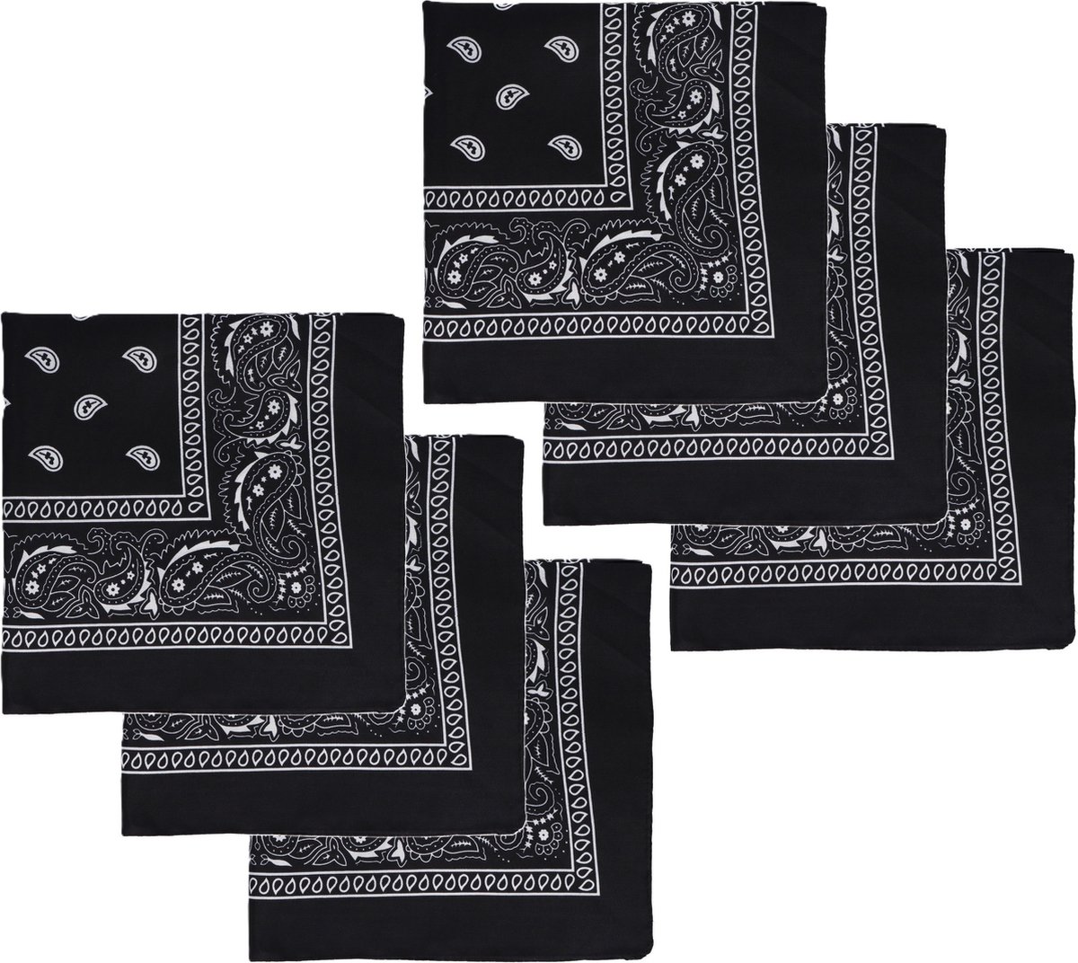Bandana - 6x - zwart - boeren zakdoek - dames/heren - vierkant - cowboy verkleedkleding