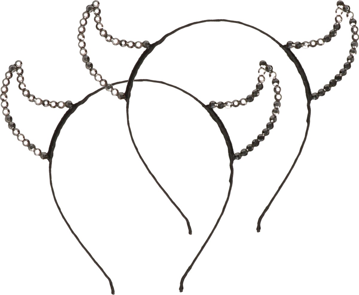 Halloween duivel hoorntjes - 3x - strass glitter - diadeem - zwart - kunststof