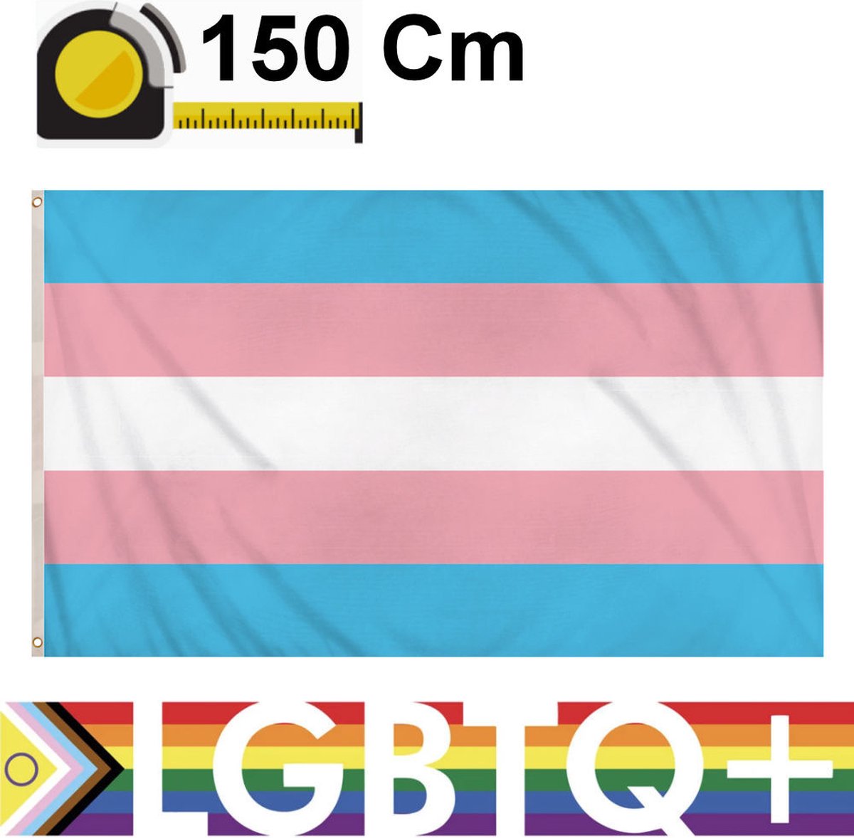 Henbrandt - Transgender Vlag - Gay Pride Vlag van Polyester - Afm 150 x 90 Cm - Met Dubbel Gestikte Naden en Metalen Oogjes - Pride Vlag - Vlaggen - Flag - LGBTQ - Polyester