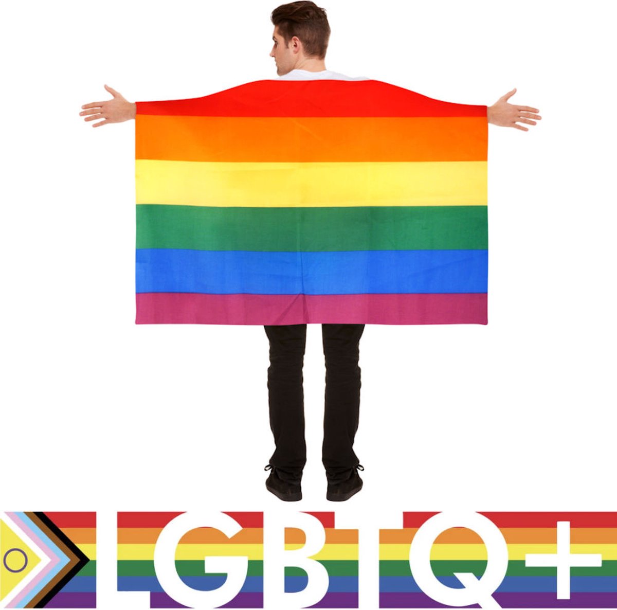 Henbrandt - Unisex Regenboog Vlag Cape - Vlagcape Rainbow - 150x90cm - Gay Pride vlag - Pride flag - Ideaal voor Gay Pride - Ondersteuning van LGBTQ+ Gemeenschap