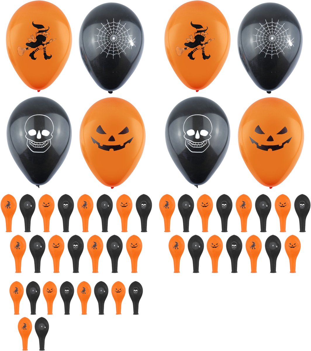 Henbrandt Halloween ballonnen met prints - 48x stuks - 23 cm - Halloween feestversiering - decoraties