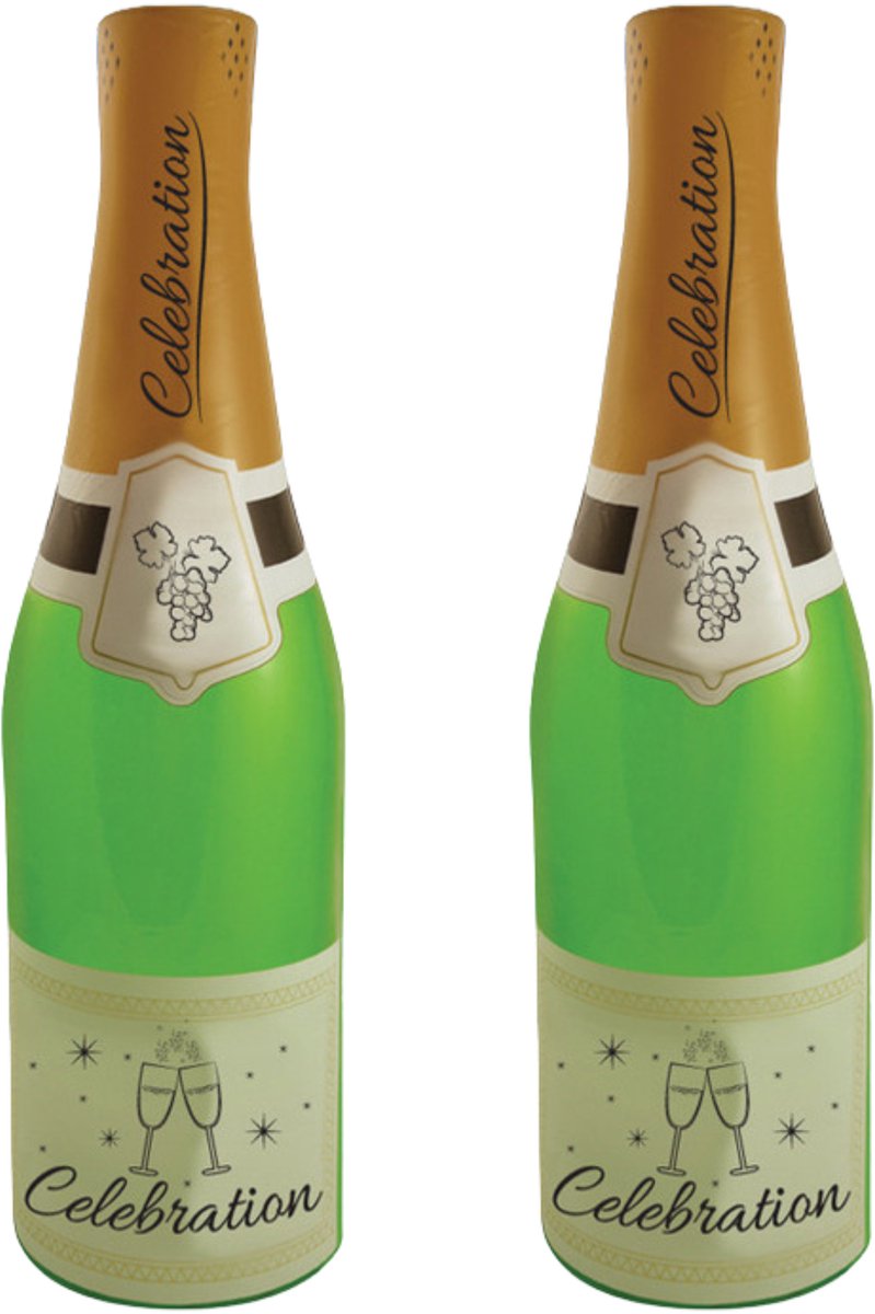 Henbrandt Opblaasbare champagne fles - 2x - 73 cm - feestdecoratie - oud & nieuw - jubileum