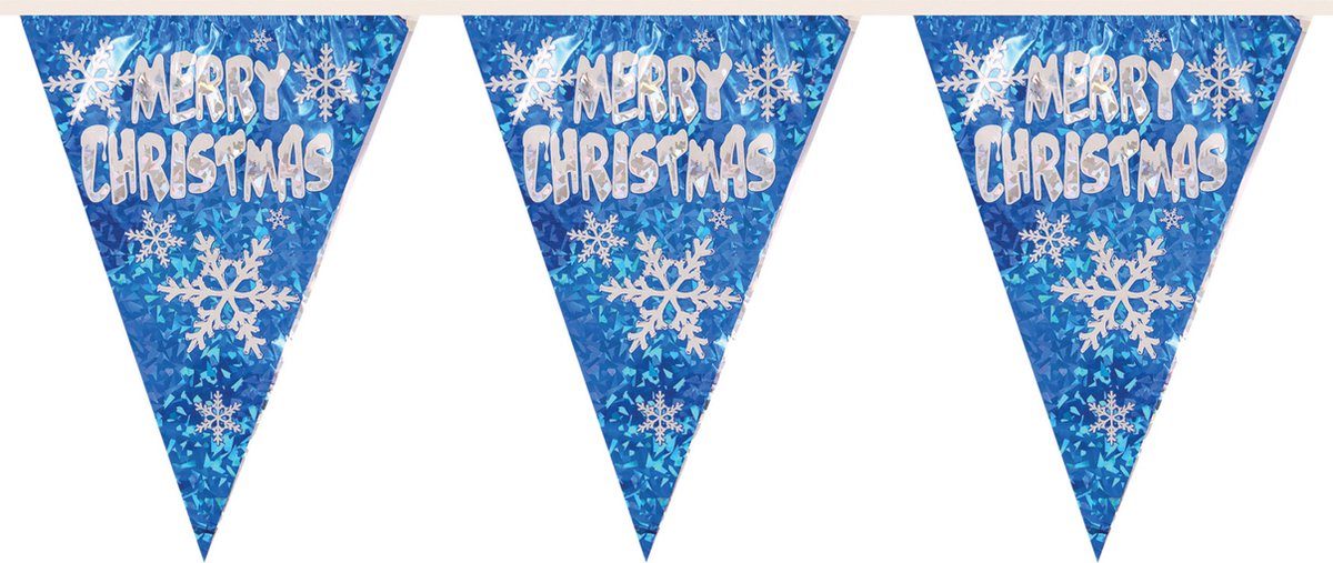 Henbrandt kerst vlaggenlijn Merry Christmas - blauw - 360 cm - vlaggetjes - kerstversieringq