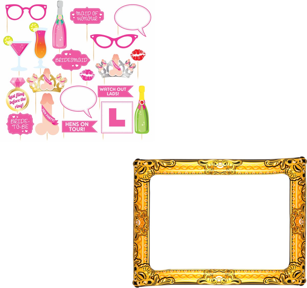  vrijgezellenfeest photo props - opblaasbare fotolijst - roze - goud - 21 stuks - bruiloft