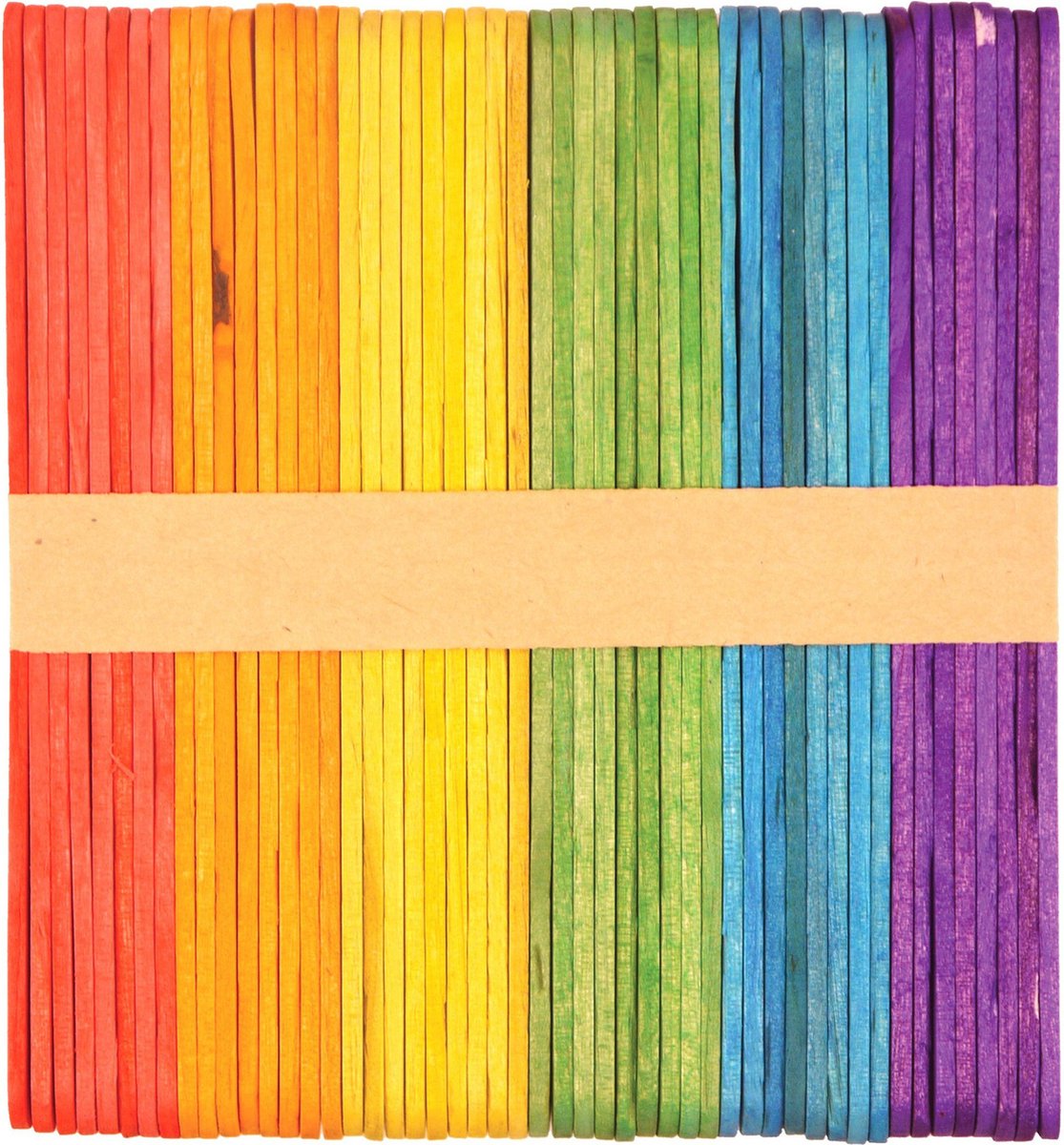 Knutselstokjes - houten ijsstokjes - 50x - regenboog kleurenmix - 11 cm