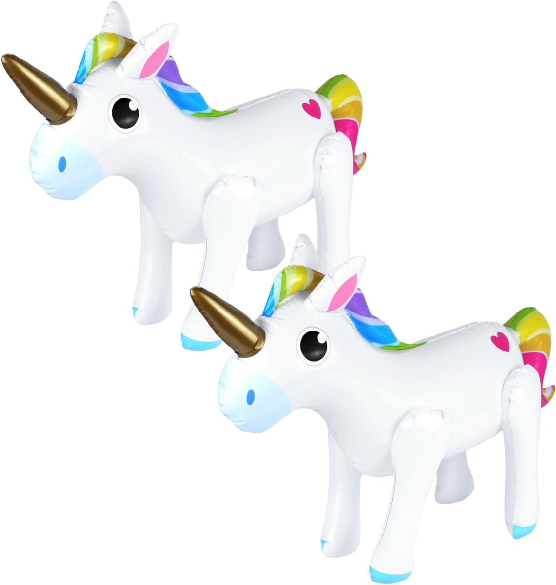 Unicorn thema opblaasbare eenhoorn - 2x - wit - 53 x 35 - Eenhoorn feest decoratie/versiering