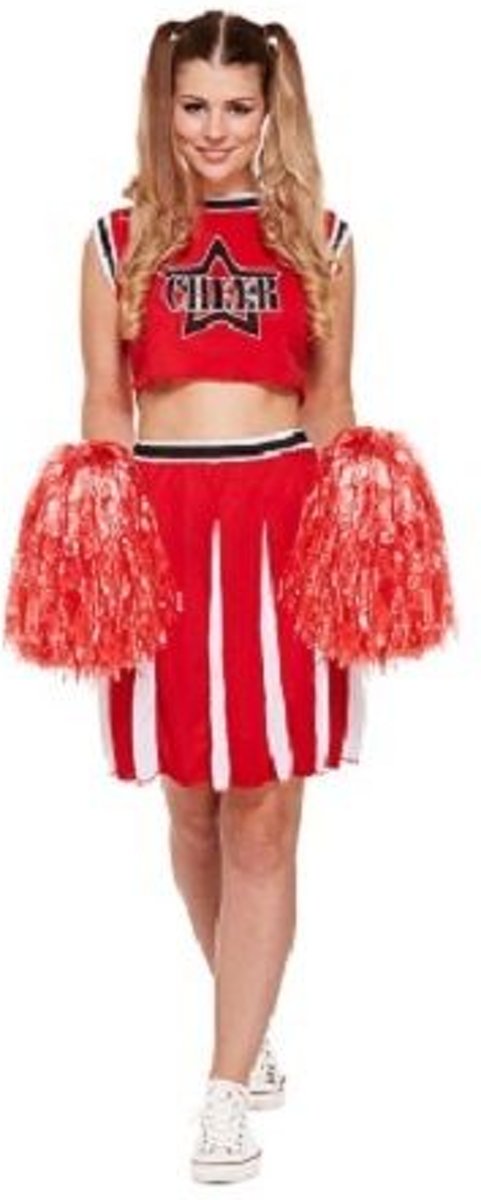 Zwart Cheerleader Kostuum met Bijpassende Pompoms