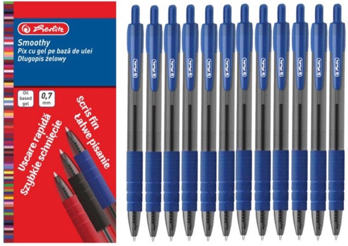 Herlitz Smoothy gelpennen 12-delig blauw schrijfkleur 0.7mm
