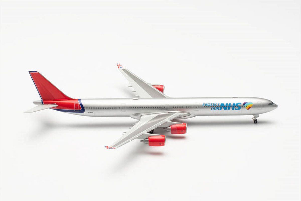 Herpa schaalmodel Airbus vliegtuig A340-600 Maleth Aero Protect Our NHS schaal 1:500 lengte 15cm