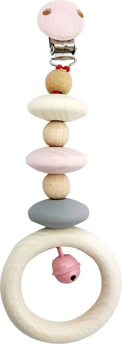 Hess Wagenhanger houten baby speelgoed naturel-roze voor kinderwagen.
