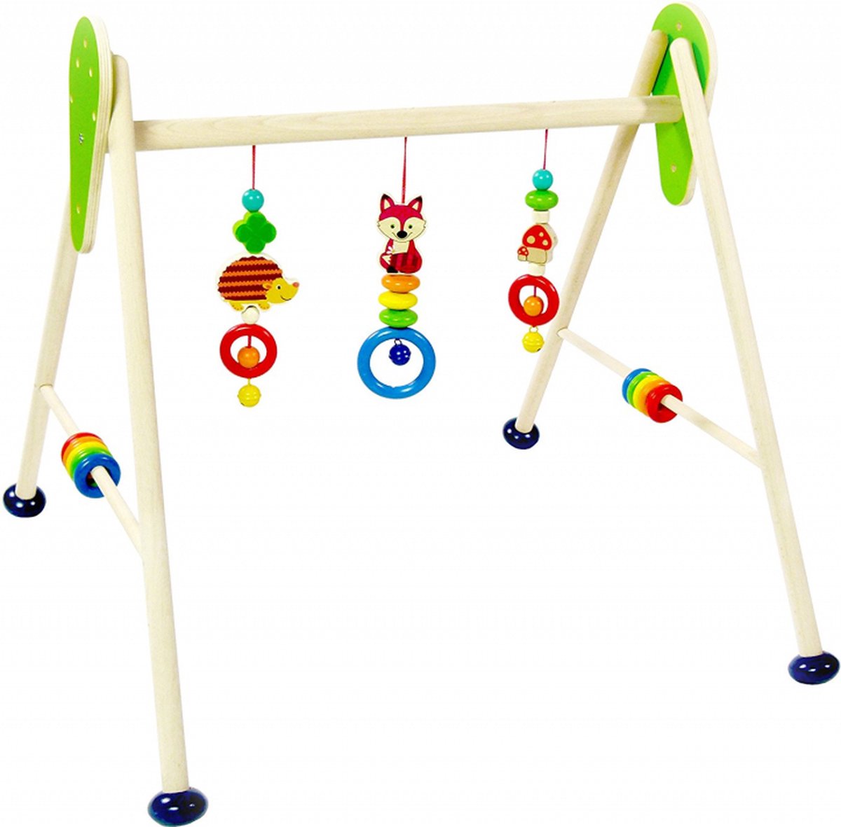 Hess babygym houten speelboog bosdieren kleurrijk speelgoed.