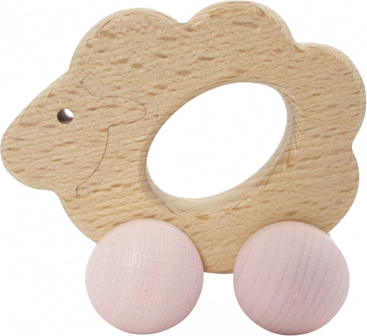 Hess houten speelgoed Rolli schaap naturel roze educatief.