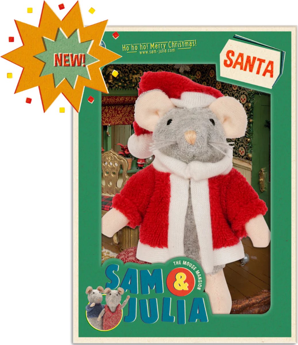 Het Muizenhuis knuffel Kerstman - pluche pop 12 cm - kerstcadeau.