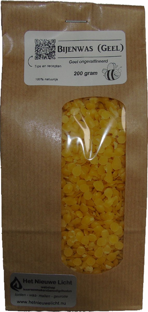 Het Nieuwe Licht® - Bijenwas geel - korrels - 200 gram - 100% zuivere bijenwas - met pitklem