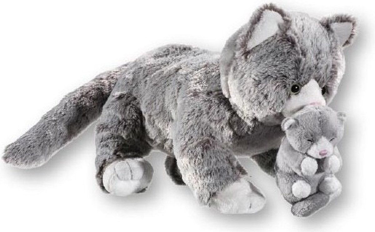 Grijze pluche kat/poes met kitten knuffel 32 cm - Katten speelgoed huisdieren