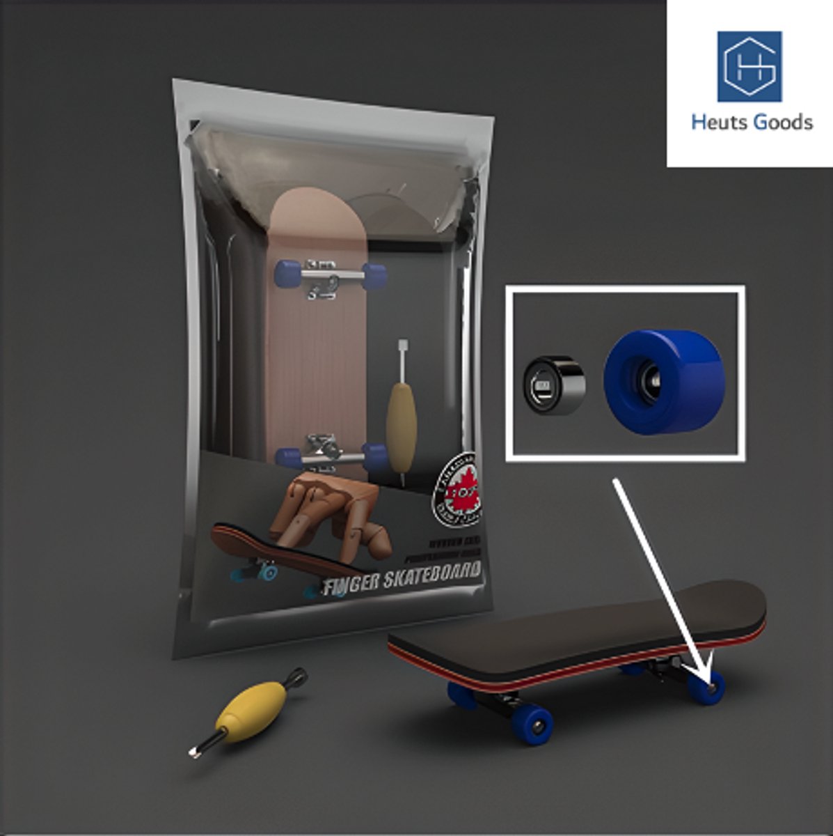 Heuts Goods - Vinger Skateboard - Fingerboard - Mini Skateboard - Skateboard Kan Kantelen - 5 Lagen - Hoge Kwaliteit - Donkerbauw