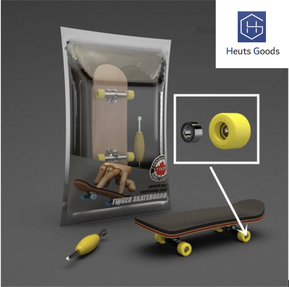 Heuts Goods - Vinger Skateboard - Fingerboard - Mini Skateboard - Skateboard Kan Kantelen - 5 Lagen - Hoge Kwaliteit - Geel