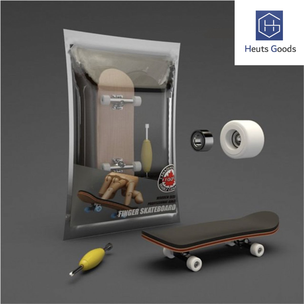 Heuts Goods - Vinger Skateboard - Fingerboard - Mini Skateboard - Skateboard Kan Kantelen - 5 Lagen - Hoge Kwaliteit - Wit