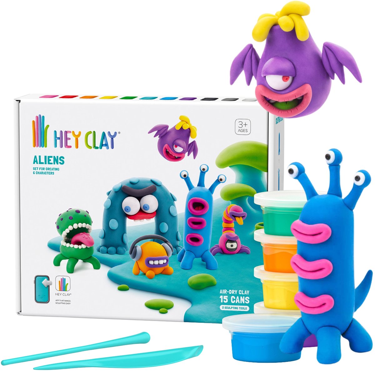 Hey Clay Aliens – Klei met accessoires, 15 kleuren