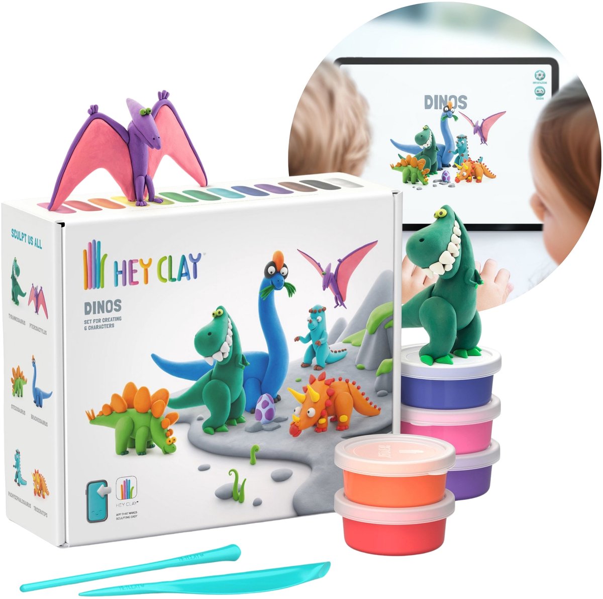 Hey Clay Dinosaurussen Plastic massa + accessoires, creatief plezier