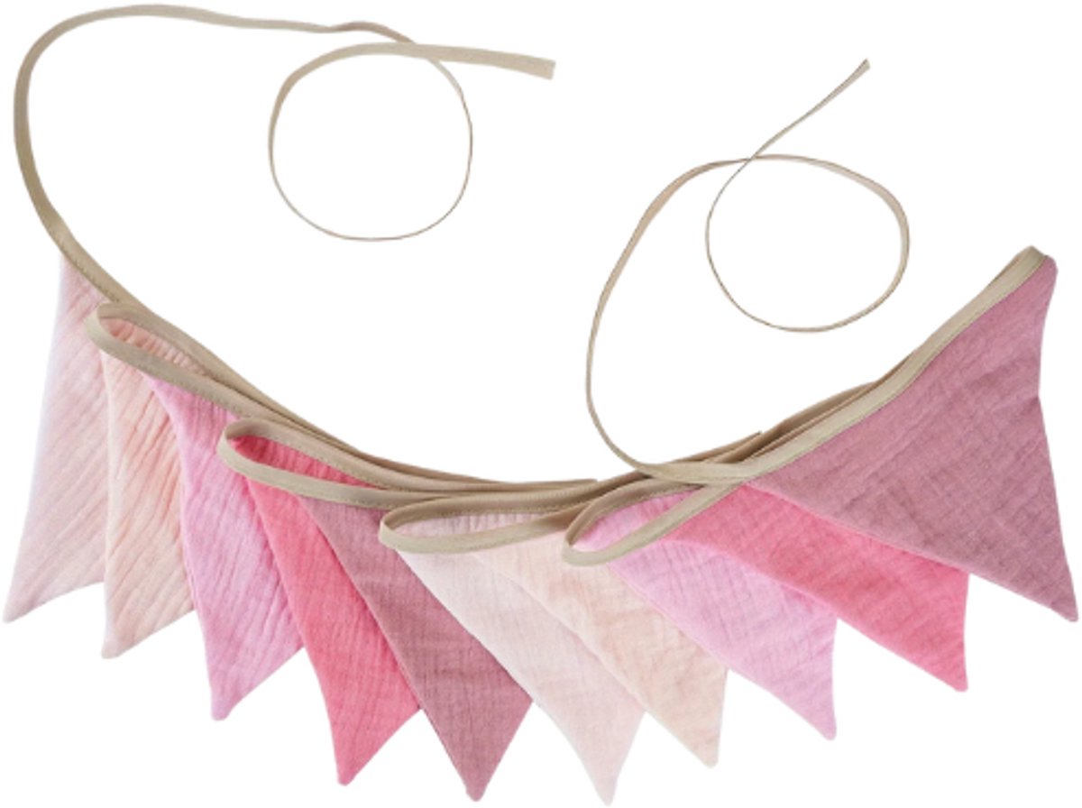 HHHK - Stoffen vlaggetjes - Stoffen Vlaggenlijn - Versiering - Duurzaam - Slingers - 2,6 meter - Roze
