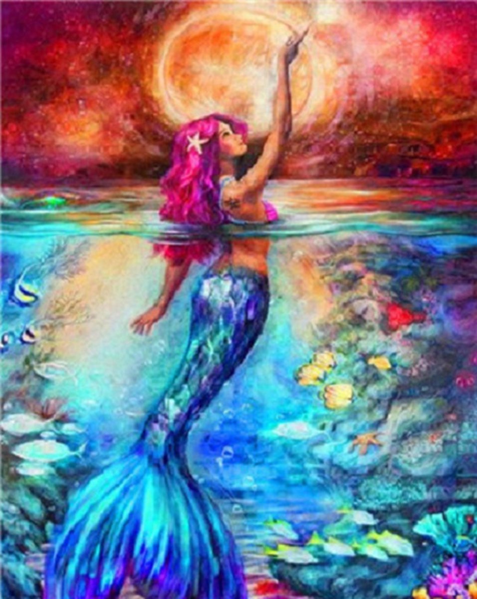 Diamond painting compleet pakket 50x40 (43.5 x 32.5cm) Hi Stone: Zeemeermin